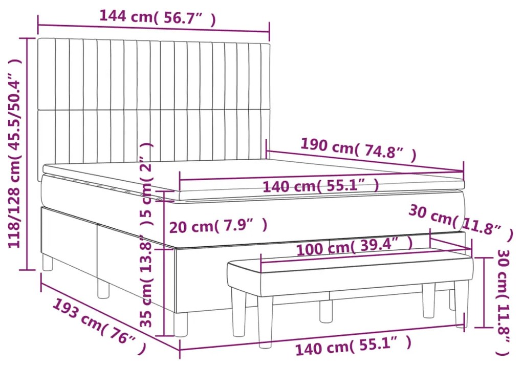 ΚΡΕΒΑΤΙ BOXSPRING ΜΕ ΣΤΡΩΜΑ ΣΚΟΥΡΟ ΓΚΡΙ 140X190 ΕΚ. ΥΦΑΣΜΑΤΙΝΟ 3137310