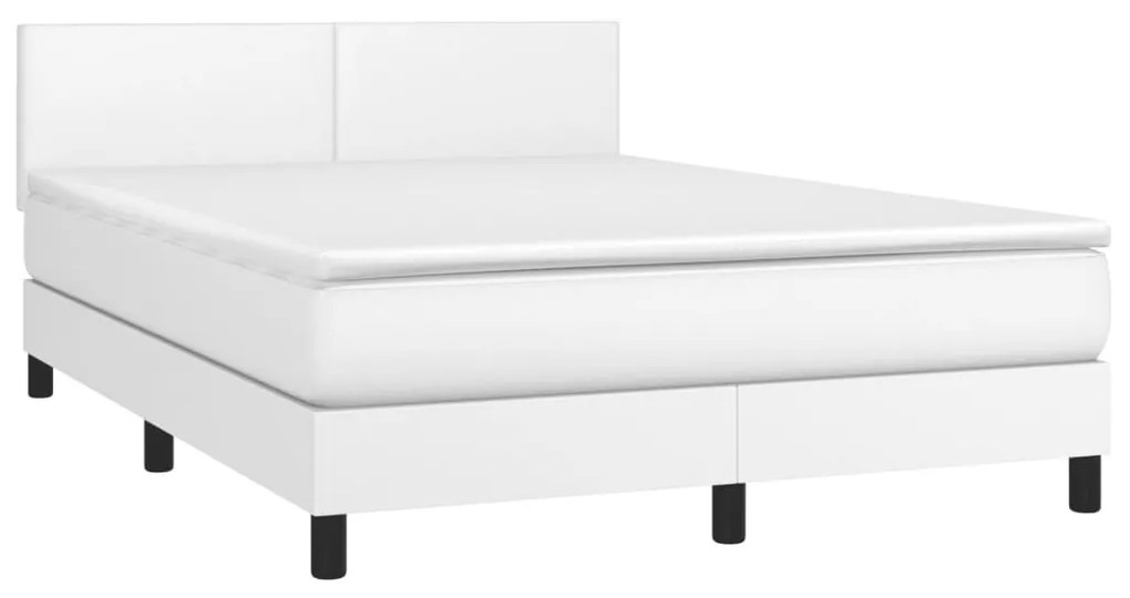 vidaXL Κρεβάτι Boxspring με Στρώμα Λευκό 140x190εκ.από Συνθετικό Δέρμα