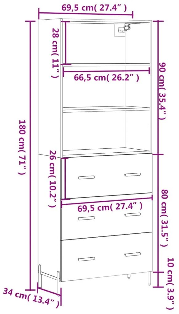 Ντουλάπι Γκρι Sonoma 69,5 x 34 x 180 εκ. Επεξεργασμένο Ξύλο - Γκρι