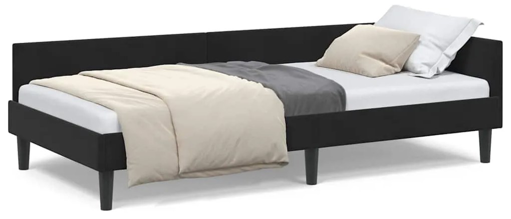 vidaXL Κρεβάτι Γωνίας Μαύρο 90 εκ x 190 εκ ΒελούδοκαιΣυμπαγέςΞύλο
