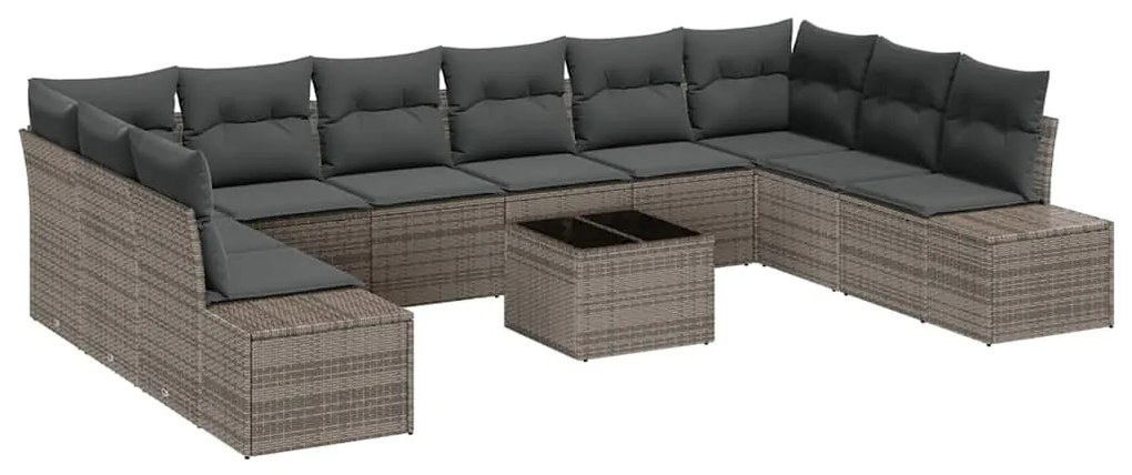 vidaXL Σετ Καναπέ Κήπου με μαξιλάρι 11 pcs Γκρι Πολυ ράταν