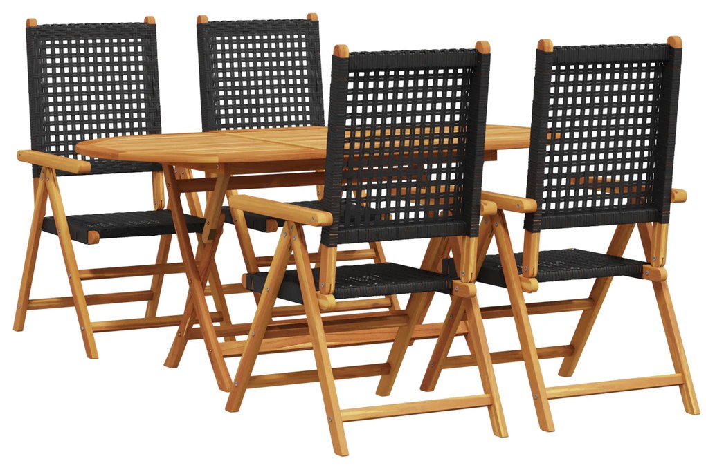 vidaXL Πτυσσόμενο Τραπέζι Κήπου 5 pcs Μαύρο