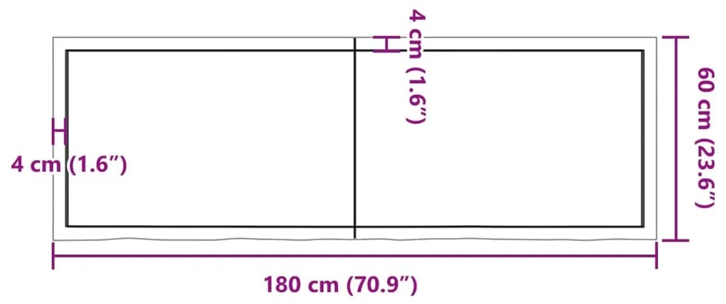 Πάγκος Μπάνιου Αν. Καφέ 180x60x(2-6) εκ. Επεξεργ. Μασίφ Ξύλο - Καφέ