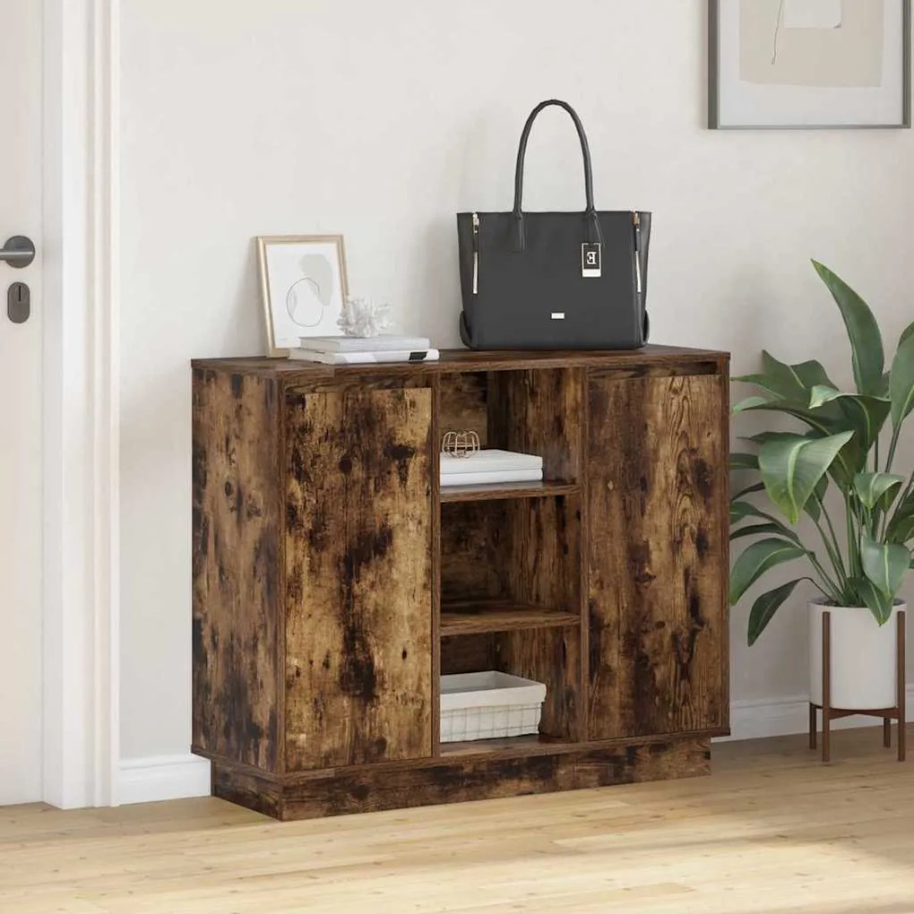 vidaXL Κομοδίνο Καπνιστό Δρύς 90 x 32 x 75 εκ Επεξεργασμένο ξύλο