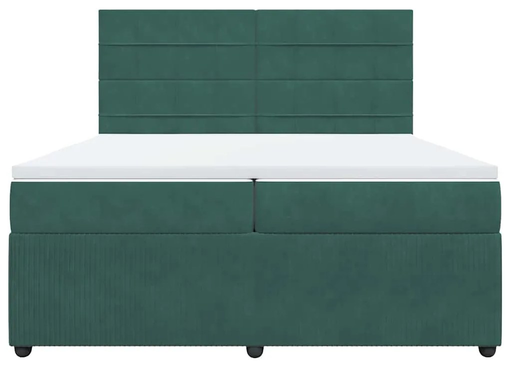 vidaXL Κρεβάτι Boxspring με Στρώμα Σκούρο Πράσινο 200x200εκ. Βελούδινο