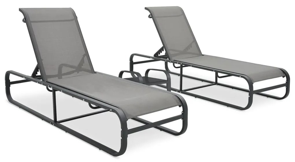 vidaXL Ξαπλώστρες 2 τεμ. από Textilene / Αλουμίνιο με Τραπέζι