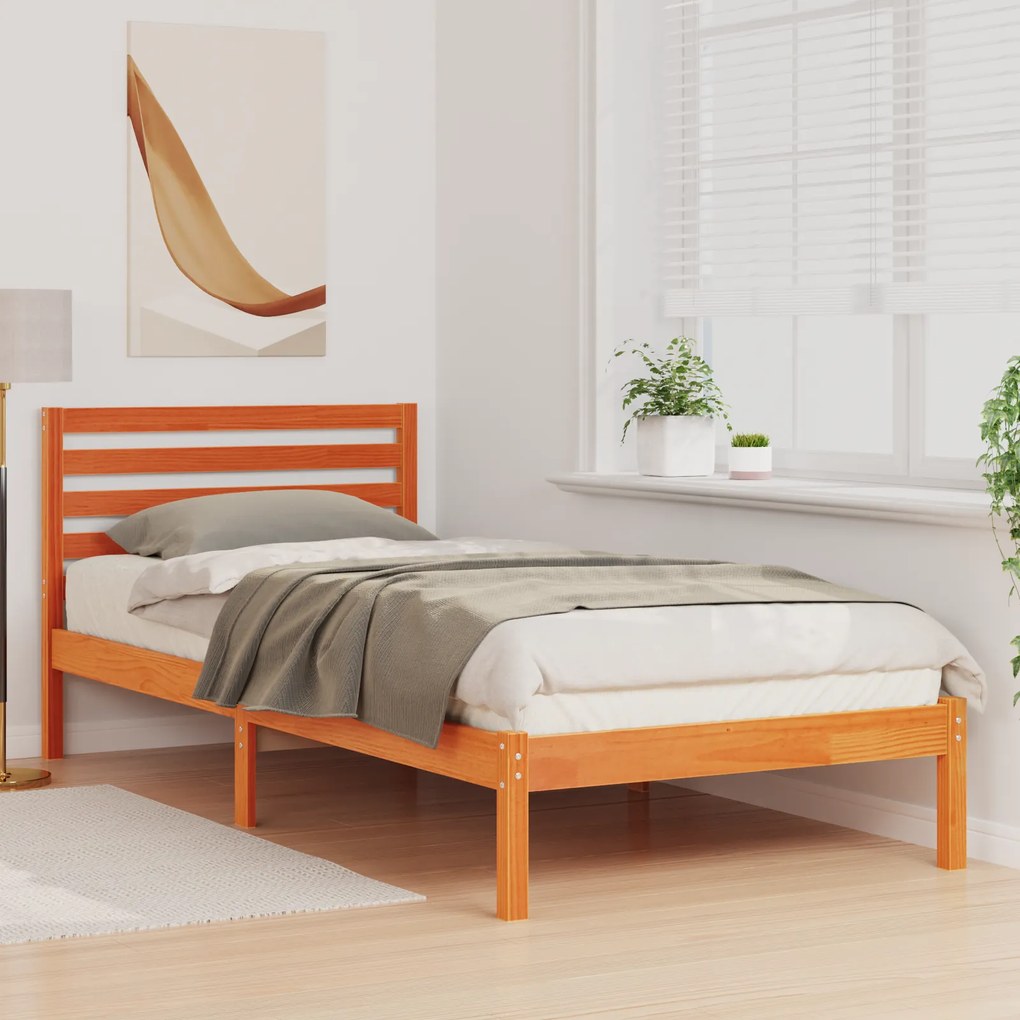vidaXL Σκελετός Κρεβατιού Καφέ κεριού 100 x 210 cm Μασίφ ξύλο πεύκου
