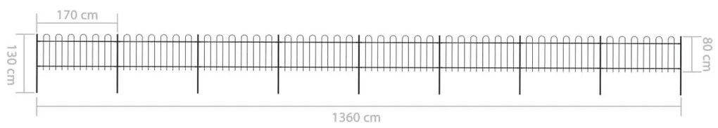 vidaXL Κάγκελα Περίφραξης με Κυκλική Κορυφή Μαύρα 13,6x0,8 μ. Ατσάλινα