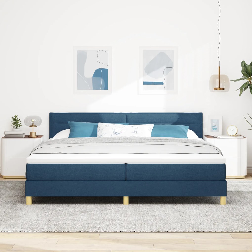 vidaXL Κρεβάτι με Στρώμα Μπλε 200x200 εκ. Ύφασμα