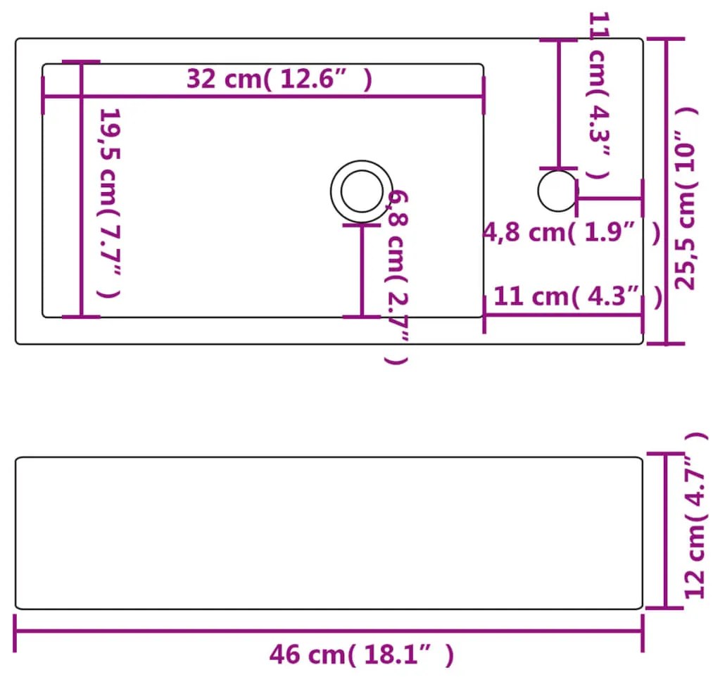 vidaXL Νιπτήρας Ορθογώνιος Οπή Βρύσης Λευκός 46x25,5x12 εκ. Κεραμικός