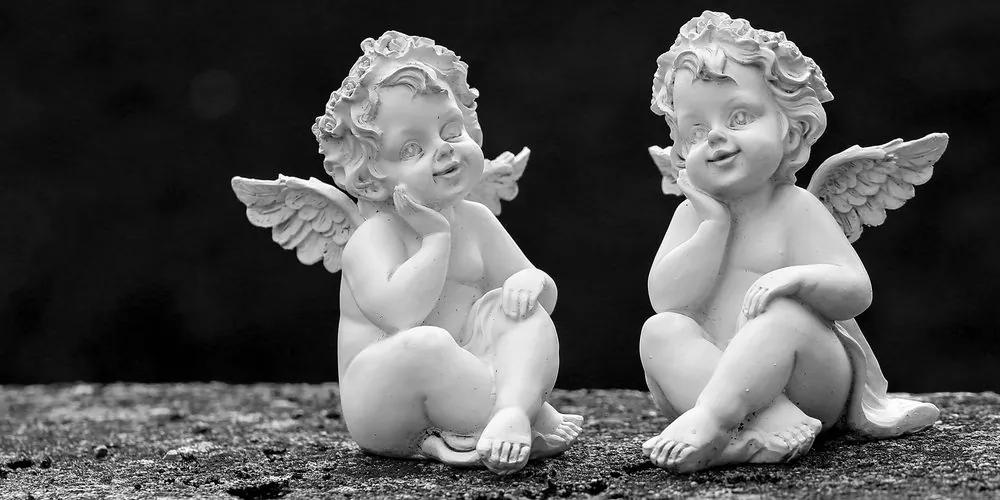 Εικόνα ενός ζευγαριού μικρών αγγέλων σε ασπρόμαυρο - 100x50