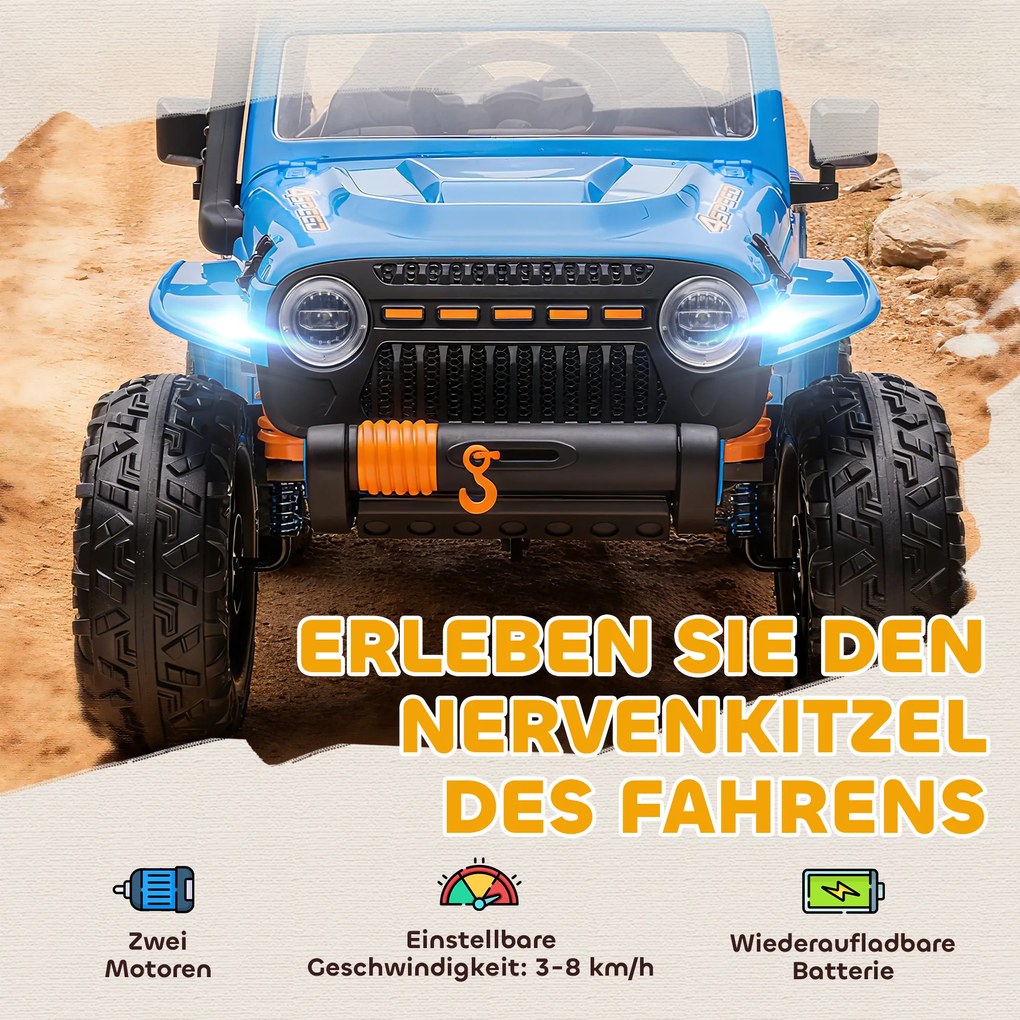 AIYAPLAY Ηλεκτρικό όχημα για παιδιά, μπαταρία 12V, με κάθισμα γονέα-παιδιού, τηλεχειριζόμενο, μουσική, κόρνα, φώτα LED, 3-8 ετών, Μπλε