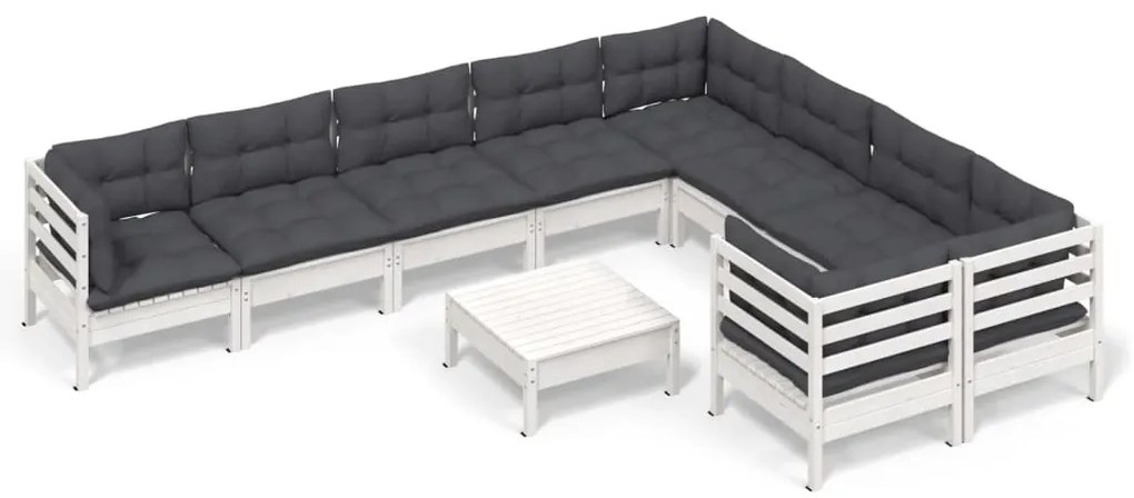 vidaXL Σαλόνι Κήπου Σετ 10 Τεμαχίων Λευκό Ξύλο Πεύκου &amp; Μαξιλάρια