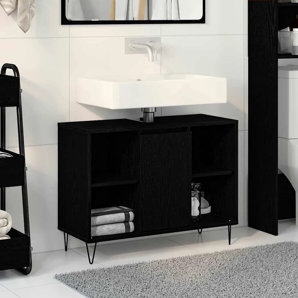 vidaXL Ντουλάπι Μπάνιου Μαύρη δρυς 80 x 33 x 60 εκ Επεξεργασμένο ξύλο