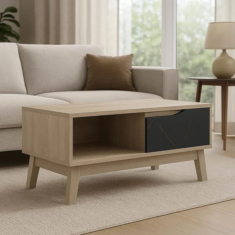 Τραπεζάκι σαλονιού Judas σε μαύρο μαρμάρου-sonoma απόχρωση 90x45x38.5εκ 90x45x38.5 εκ.