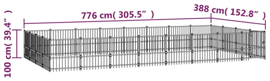 vidaXL Κλουβί Σκύλου Εξωτερικού Χώρου 30,11 μ² από Ατσάλι
