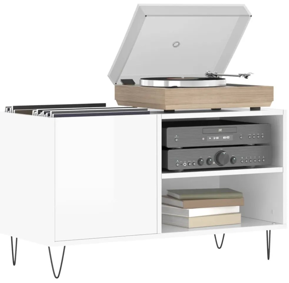 vidaXL Δισκοθήκη Γυαλ. Λευκή 85 x 38 x 48 εκ. από Επεξεργασμένο Ξύλο