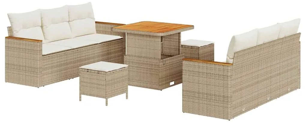 vidaXL Σετ Καναπέ Κήπου με μαξιλάρι 9 pcs Μπεζ Πολυ ράταν