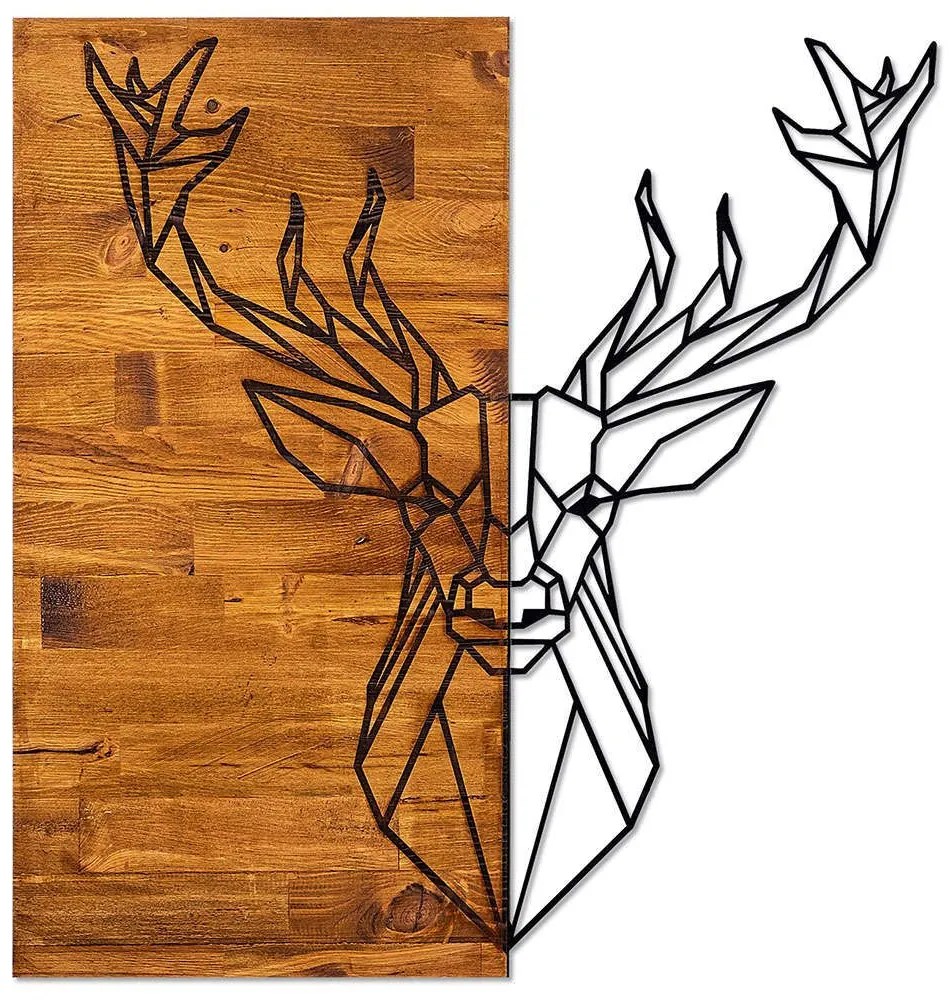 Διακοσμητικό Τοίχου Deer 899SKL1211 56x58cm Walnut-Black Wallity Metal,Wood