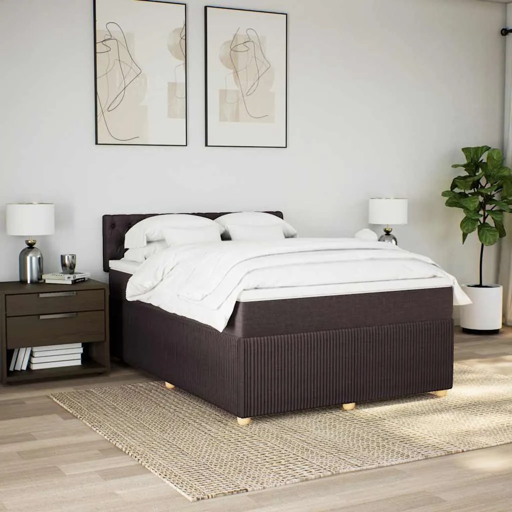 vidaXL Κρεβάτι Boxspring με Στρώμα Σκούρο Καφέ 160x200 εκ Υφασμάτινο