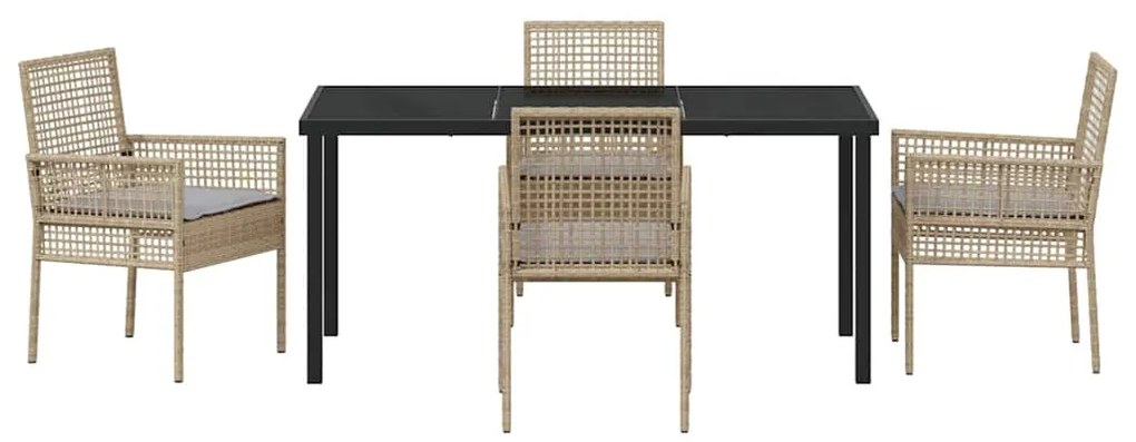 vidaXL Σέτ φαγητού για κήπο με μαξιλάρι 5 pcs Μπεζ συνθετικό ρατάν