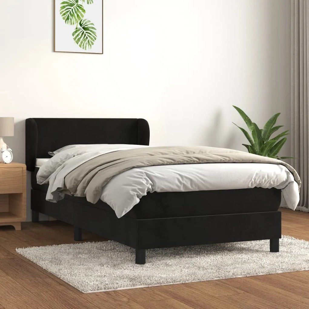 vidaXL Κρεβάτι Boxspring με Στρώμα Μαύρο 90x200 εκ. Βελούδινο