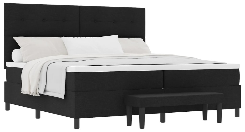 vidaXL Κρεβάτι με Βάση Στρώματος & Πάγκο Μαύρο 200x200 εκ. Υφάσματος