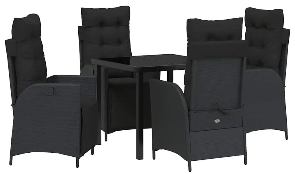 vidaXL Σέτ φαγητού για κήπο με μαξιλάρι 5 pcs Μαύρο συνθετικό ρατάν