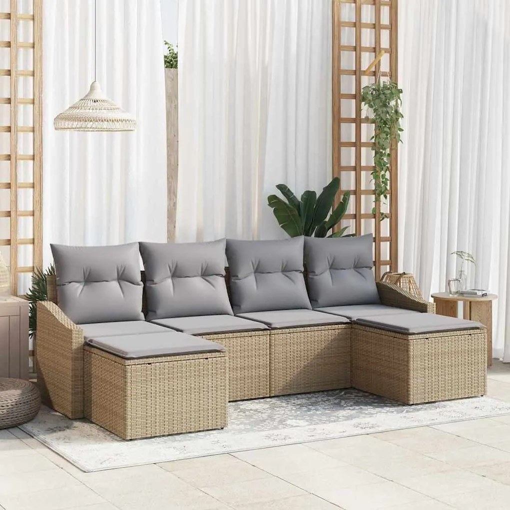 vidaXL Σέτ φαγητού για κήπο με μαξιλάρι 6 pcs Μπεζ, Ανοιχτό Γκρι