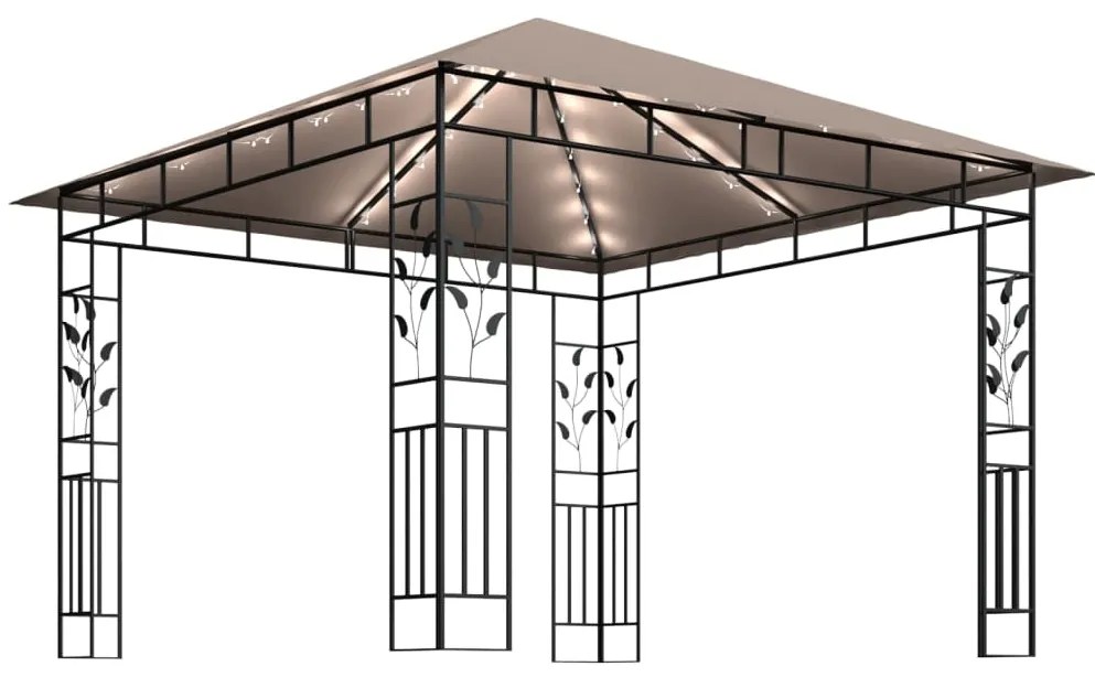 vidaXL Κιόσκι με Σήτα και Φωτάκια LED Taupe 3 x 3 x 2,73 μ.