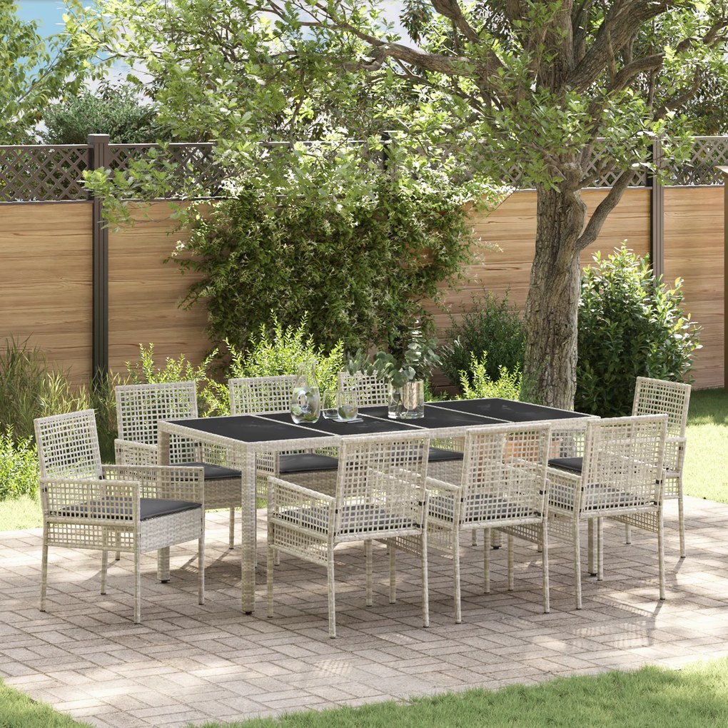 vidaXL Σέτ φαγητού για κήπο 9 pcs Ανοιχτό γκρι 190 x 90 x 75 cm