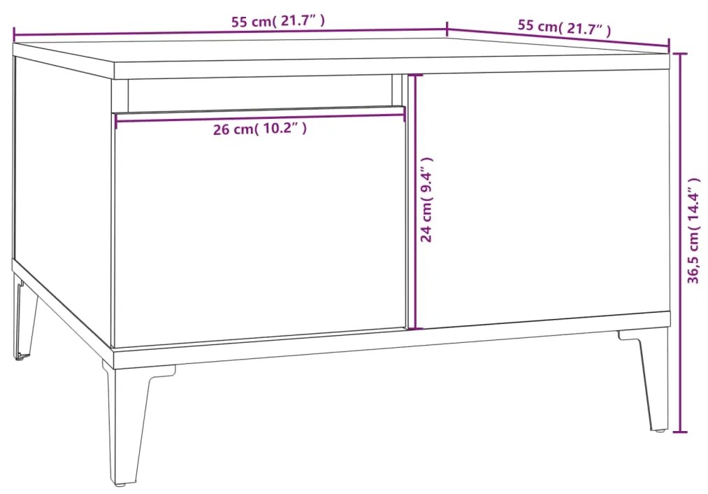 Τραπεζάκι Σαλονιού Γκρι Sonoma 55x55x36,5εκ. Επεξεργασμένο Ξύλο - Γκρι