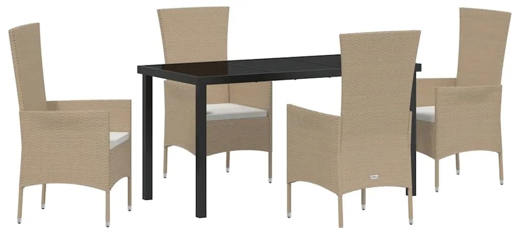 vidaXL Σέτ φαγητού για κήπο με μαξιλάρι 5 pcs Μπεζ συνθετικό ρατάν