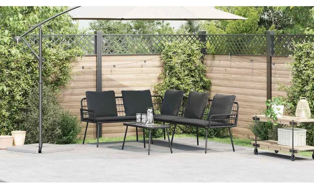 vidaXL Σετ Καναπέ Κήπου με μαξιλάρι 2 pcs Μαύρο συνθετικό ρατάν