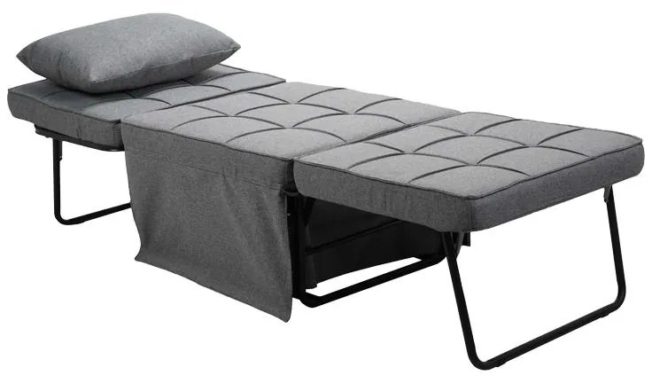 Πολυθρόνα - κρεβάτι Grejio ύφασμα σε γκρι απόχρωση κα πόδι μαύρο μέταλλο 70x70x45εκ 95x98x70 εκ.