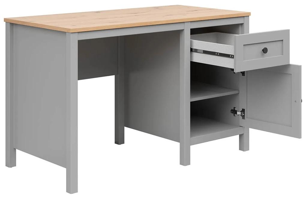Τραπέζι γραφείου Boston DZ103, Με πόρτες, Με συρτάρια, 78x120x60cm, 43 kg, Ανοιχτό χρώμα ξύλου, Γκρι | Epipla1.gr