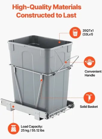 VEVOR Pullout Waste Container Under Cabinet Kitchen Garbage Bin Trash Can
