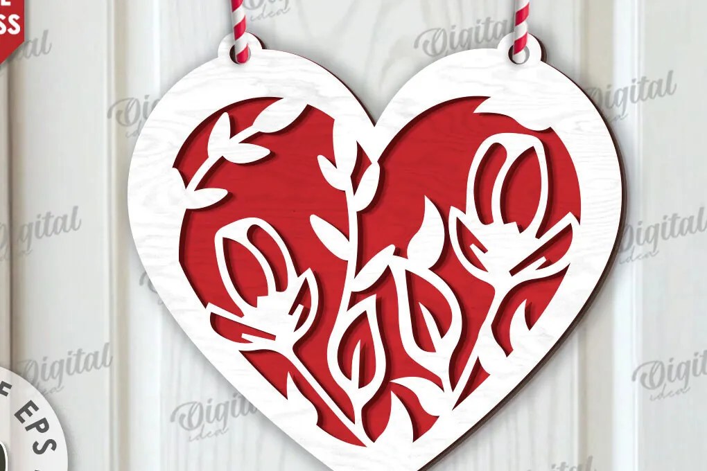 Σετ των 2 Intra απο ξύλο plywood  Χρώμα wenge 3mm-4mm πάχος - Διακόσμηση με φλοράλ καρδιές κοπής με λέιζερ Δίασταση 20x20 cm INTRAFABR-102677335