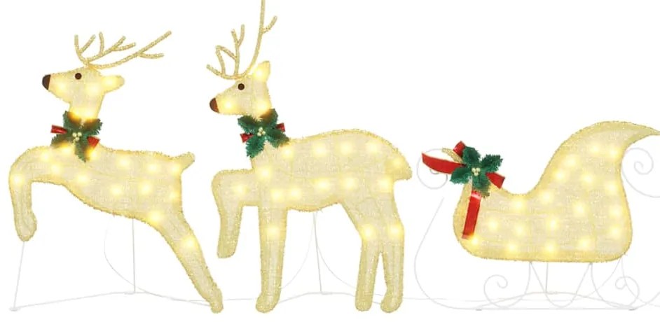 vidaXL LED Ελάφια 3 pcs Θερμό λευκό ύφασμα