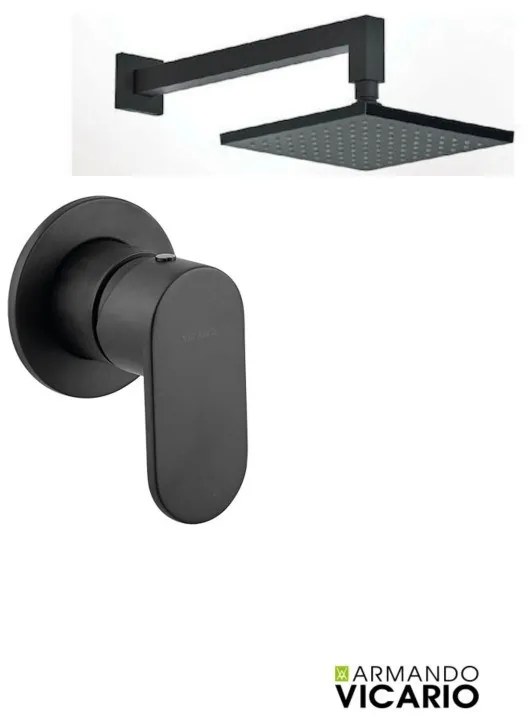 Armando Vicario Halo Black Matt Ανακλινόμενη Κεφαλή 20x20εκ+Μπράτσο τοίχου+Μίκτης εντοιχισμού 1 εξόδου