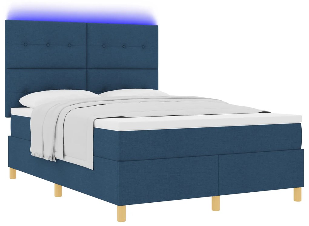 vidaXL Κρεβάτι με πλαίσιο και στρώμα & LED Μπλε 160x200 εκ. Ύφασμα