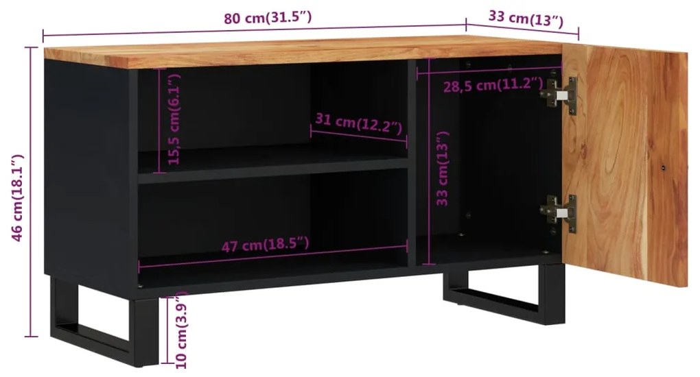 ΈΠΙΠΛΟ ΤΗΛΕΟΡΑΣΗΣ 80X33X46 ΕΚ. ΜΑΣΙΦ ΞΥΛΟ ΑΚΑΚΙΑΣ &amp; ΕΠΕΞ. ΞΥΛΟ 351963