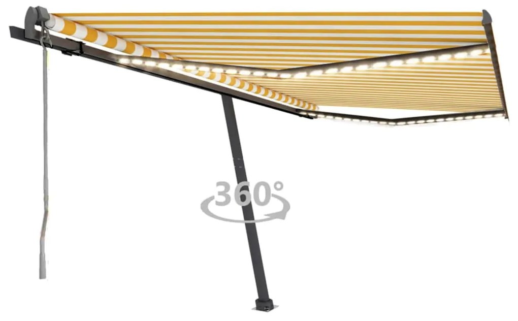 vidaXL Τέντα Αυτόματη με LED &amp; Αισθ. Ανέμου Κίτρινο/Λευκό 450x300 εκ.
