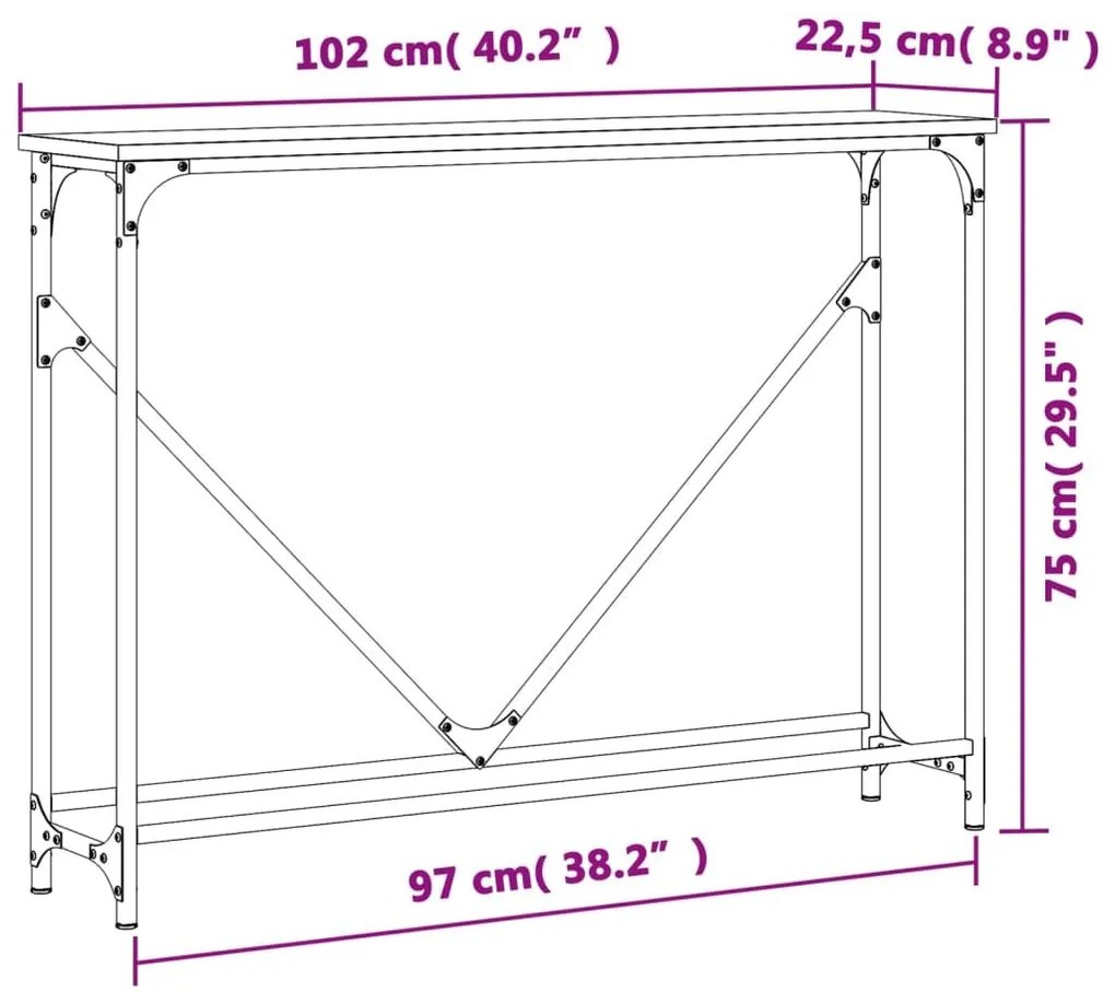 Τραπέζι Κονσόλα Γκρι Sonoma 102 x 22,5 x 75 εκ. Επεξεργ. Ξύλο - Γκρι