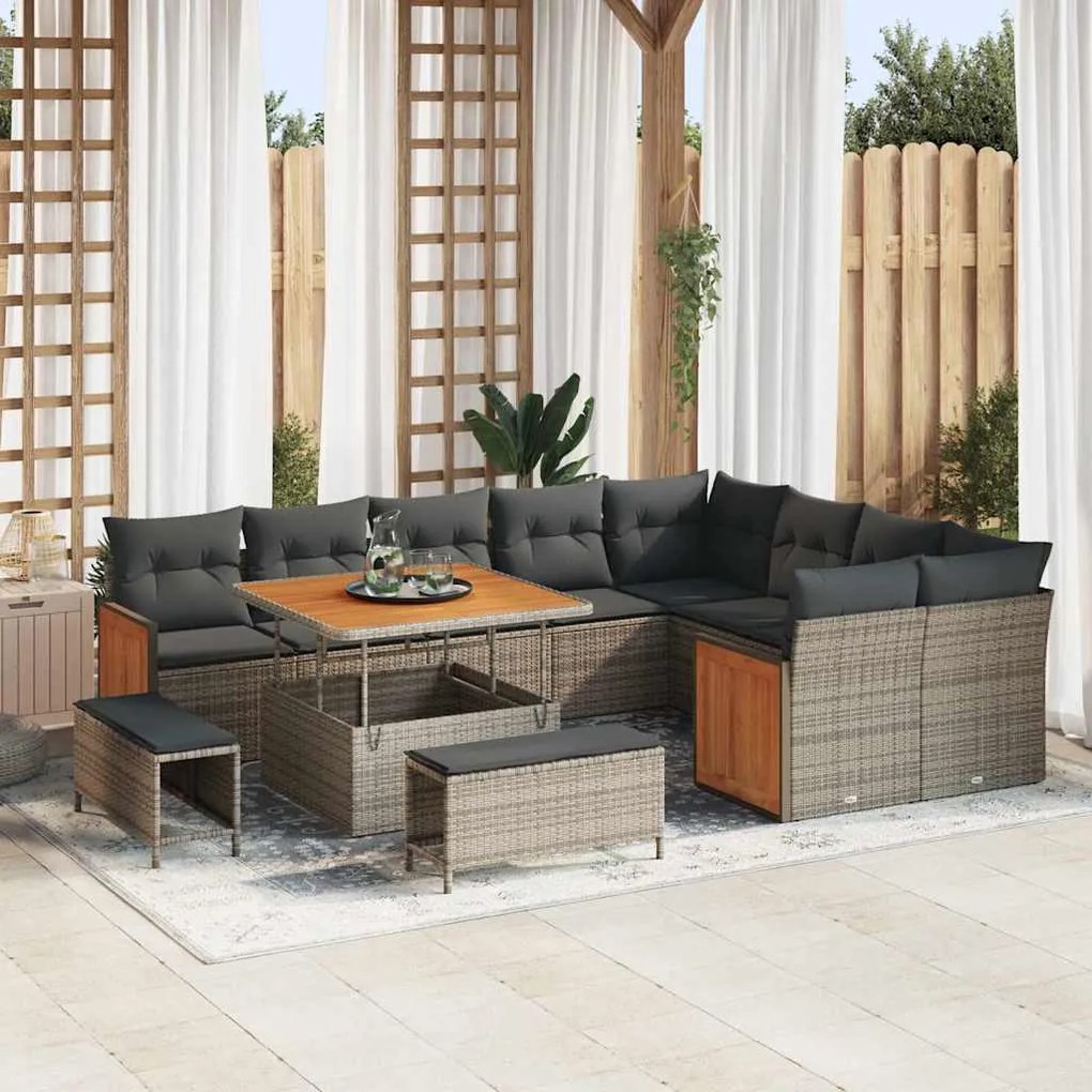 vidaXL Σετ Καναπέ Κήπου με μαξιλάρι 12 pcs Γκρι 100 x 100 x 71 cm
