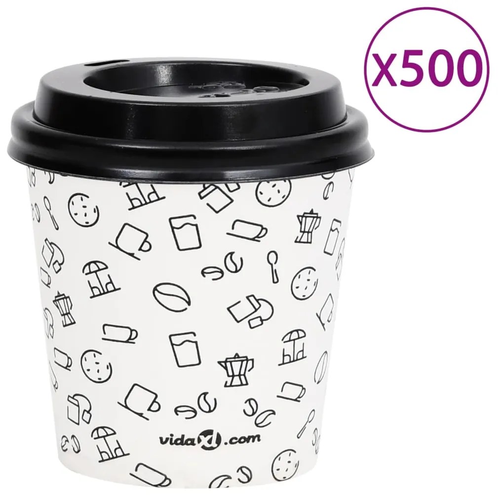 vidaXL Ποτήρια Καφέ Χάρτινα με Καπάκια 120 ml 500 Τεμάχια Λευκά&Μαύρα