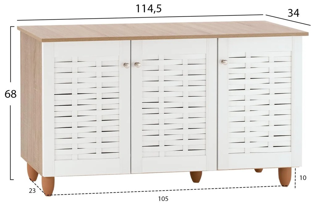 παπουτσοθήκη MCKENNA Ξύλινη με 3 πόρτες Sonama - Λευκό 114,5x34x68Υ εκ. 114.5x34x68 εκ.