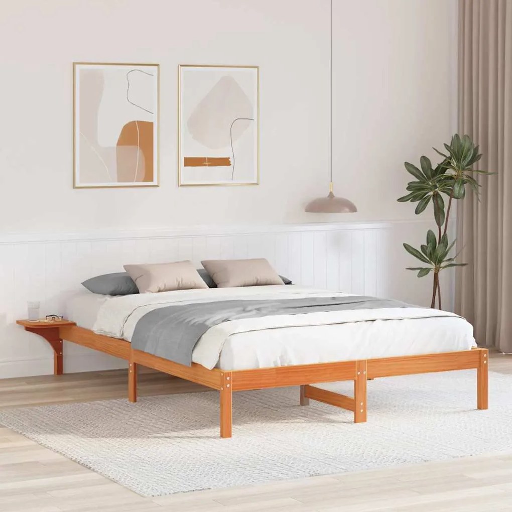 vidaXL Πλαίσιο κρεβατιού με κομοδίνα Καστανό 150 x 200 εκ. Κερωτό καφέ