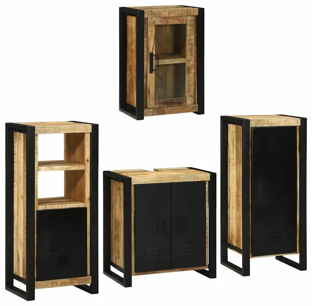 vidaXL Σετ Επίπλων Μπάνιου με ράφι 4 pcs Καφέ Στερεό ξύλο μάνγκο