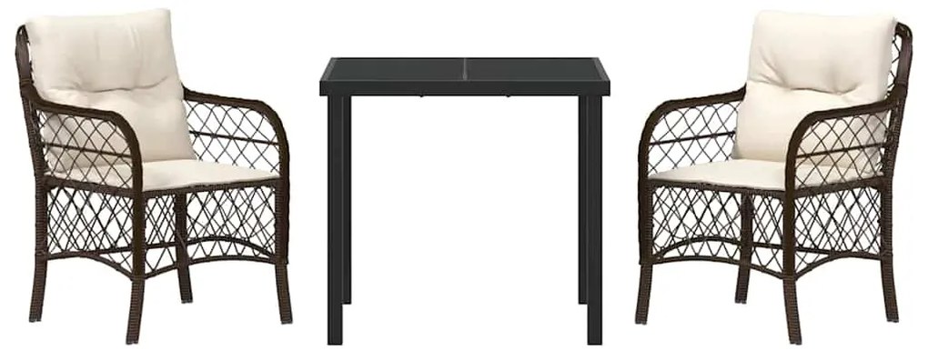vidaXL Σέτ φαγητού για κήπο με μαξιλάρι 3 pcs Καφέ συνθετικό ρατάν